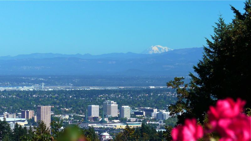 Mt. Adams beyond downtown Portland as seen from Council Crest on the 4T.